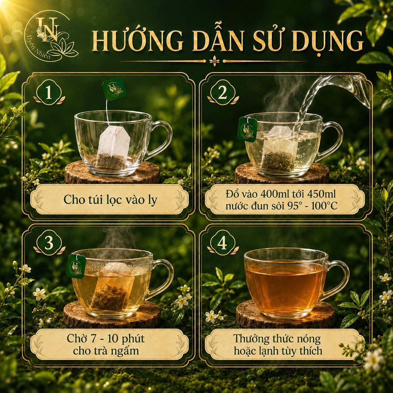 Hướng dẫn pha trà Uyên Nhiên 4 bước